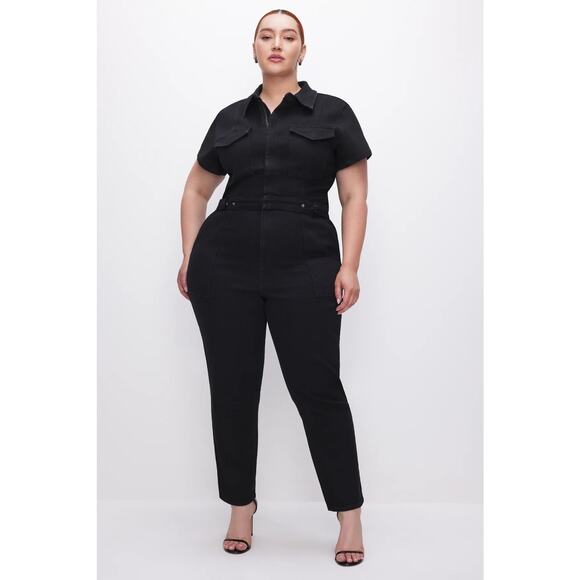 NWT Good American Fit For Success Jumpsuit 5 2XL Black Short Sleeve Straight Leg - Picture 1 of 14
